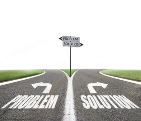 Crossroads with problem and solution way. Concept of right decision in business