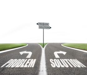 Crossroads with problem and solution way. Concept of right decision in business