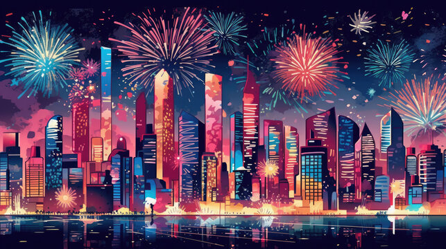 The Colorful Festive Fireworks the city., HD, Background Wallpaper, Desktop Wallpaper