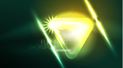 Digital Neon Abstract Background, Triangles And Lights Geometric Design Template