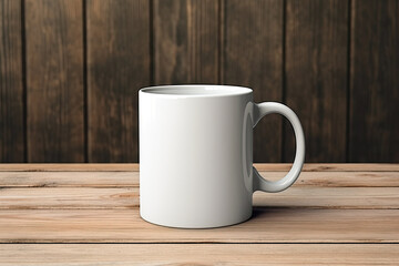 White Coffee Mug Mockup on Table , Minimalistic and Modern Design.
