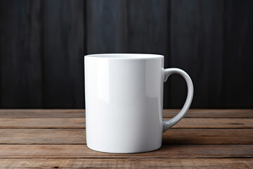 White Coffee Mug Mockup on Table , Minimalistic and Modern Design.
