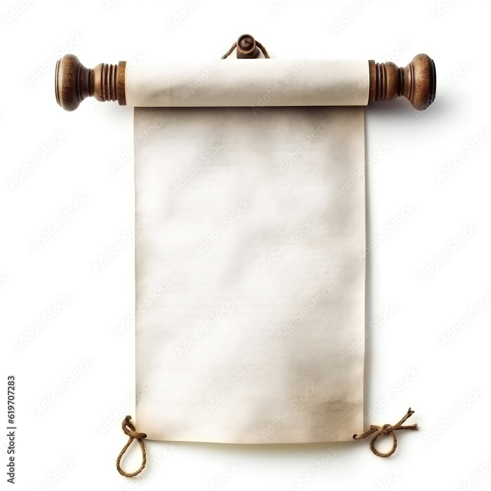 Wall mural empty white vintage parchment banner scroll on white background generative ai