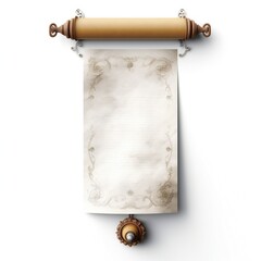 Empty white vintage parchment banner scroll on white background Generative AI 