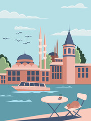 Vector illustration of Istanbul city at bright summer day - 619708018