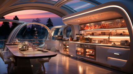 Fototapeta premium Futuristic kitchen in forest