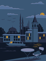 Vector illustration of Istanbul city at night - 619708050