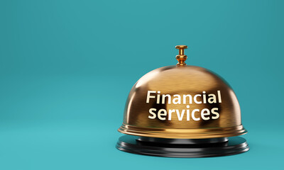 Financial service bell with a shiny metal surface and a black plastic base. Isolated background, 3D render