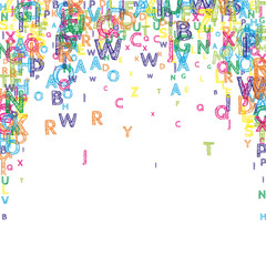 Falling letters of English language. Colorful sketch flying words of Latin alphabet. Exceptional back to school banner.