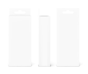 Realistic cardboard boxes mockup set. Front, back and side views. Vector illustration isolated on white background. Can be use for food, cosmetic, software and etc. Ready for your design. EPS10.	