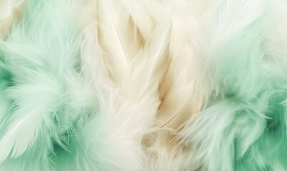 Fototapeta na wymiar Dreamy abstract feathers in delicate shades of green. Creating using generative AI tools