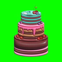 3D Cake Assets Design with Greenscreen Background