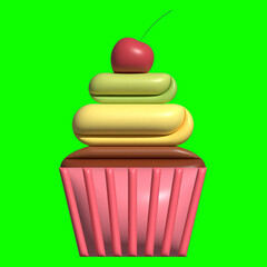 3D Cake Assets Design with Greenscreen Background