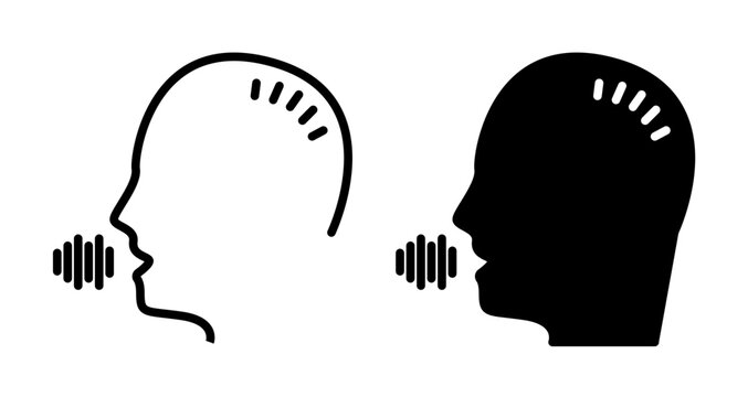 voice command vector icon set. talk or speech head logo. ai assistant person face symbol. speaker audio sound human head icon set.