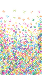 Falling letters of English language. Colorful sketch flying words of Latin alphabet. Exceptional back to school banner.
