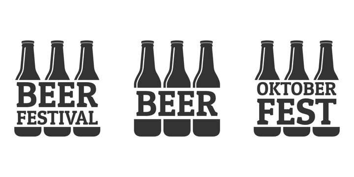 Beer bottle logo, label, icon set. Oktoberfest, Beer festival design. Vector illustration.