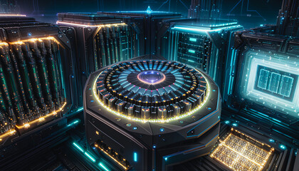 Core of a modern quantum computer, innovative technology, processor, Generative AI.