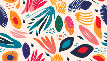 Abstract botanical shapes ethnic style pattern. Collage contemporary print. Fashionable template for design.