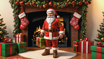 Obraz premium Santa Claus's colorful mesh room with gifts, Generative AI