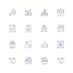 Food line icon set on transparent background with editable stroke. Containing food, food basket, food package, food stall, french fries, fried chicken, fried rice, frozen, healthy food.