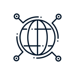 Distribution concept, multinational company. Vector linear icon isolated on white background.