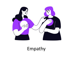 Empathy, support and compassion, psychology help concept. Woman comforting friend, caring, feeling sympathy, understanding emotions, problem. Flat vector illustration isolated on white background