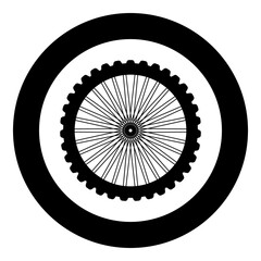 Bike wheel bicycle bike motorcycle icon in circle round black color vector illustration image solid outline style