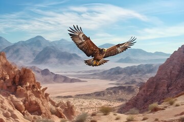 Plakat an eagle flies in the mountains that are in the desert