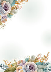 Watercolor flower frame Rose Eucalyptus. Rose metallic frame.
