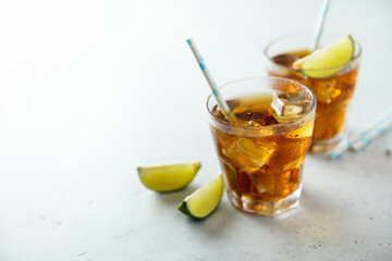 Refreshing soda cocktail with fresh lime