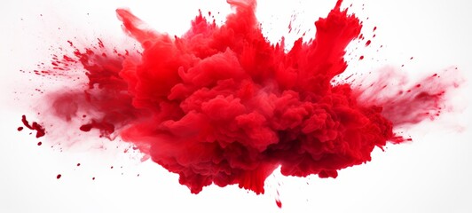 Abstract texture of exploding powder colorful red color, isolated on white background (Generative Ai)