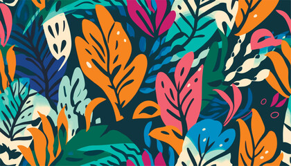 Modern exotic ethnic floral jungle pattern. Collage contemporary seamless pattern. Hand drawn cartoon style pattern.