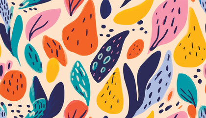 Hand drawn abstract artistic cute fruits pattern. Collage playful contemporary print. Fashionable template for design.
