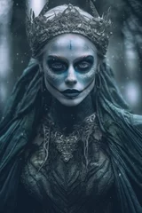 Foto op Plexiglas A norse scandinavian pagan goddess Hel with deadly makeup and a spooky crown on her head. Generative AI image. © starush