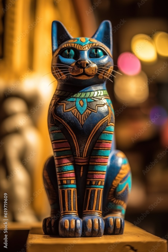 Aufkleber a statue of a cat-like ancient egyptian goddess bastet sitting on top of a table. generative ai imag