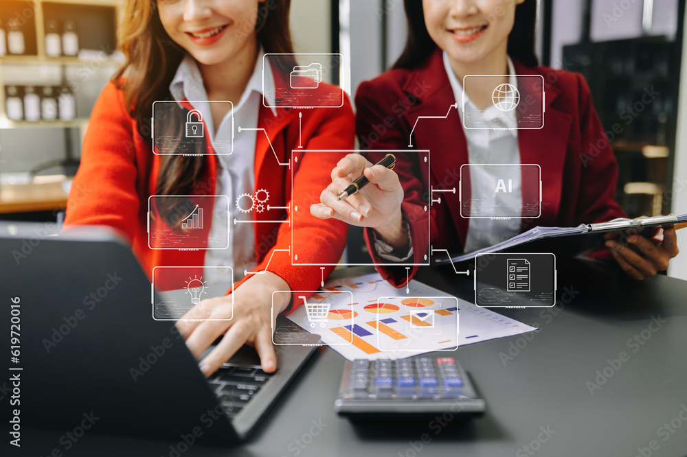 Poster working team meeting concept, business using laptop and smart phone and digital tablet computer with