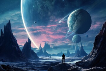 Looking from Fantasy Alien World at the sky from planet Generative AI 