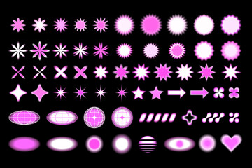 Set of abstract isolated retro futuristic geometric elements in y2k style. Collection with symbols and shapes for template, poster, web, landing page, stickers