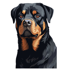 A Portrait of a Rottweiler - A Vector Image and Silhouette Isolated on White Background