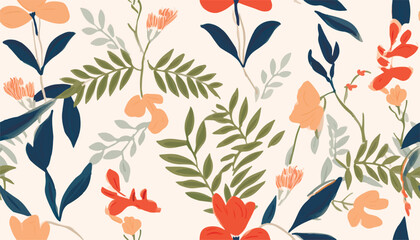 Modern hand drawn flowers pattern. Romantic beautiful botanical print. Unique fashionable template for design.