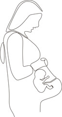 continuous line drawing of pregnant woman vector illustration Mother's Day card internationally.