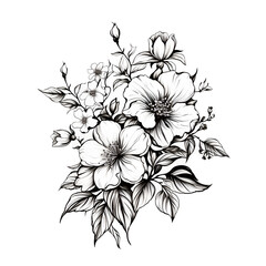 Black and white flowers, sketch, clipart