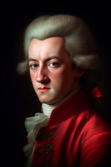 Wolfgang Amadeus Mozart oil painting of the famous Austrian classical music pianist and musical opera composer from Salzburg, computer Generative AI stock illustration - obrazy, fototapety, plakaty