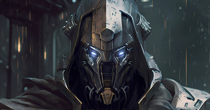 Beautiful abstract dark replicant background. Robot in deep planet