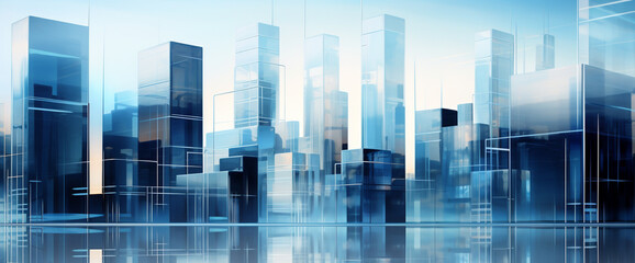 A modern city building with a blue background with a minimalist cityscape made of glass. modern city concept