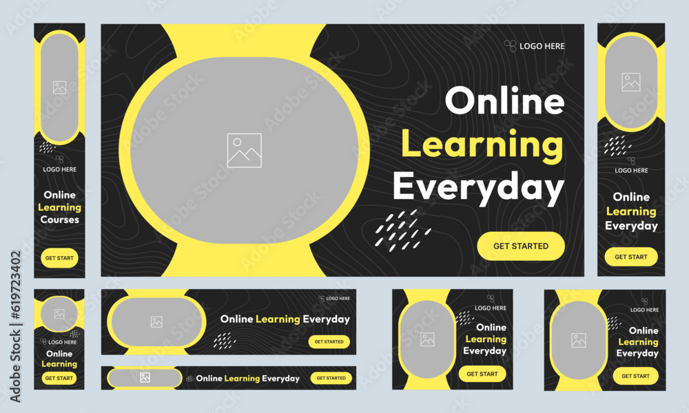 Wall mural customizable trendy online learning set of web banner template design for social media posts, study 