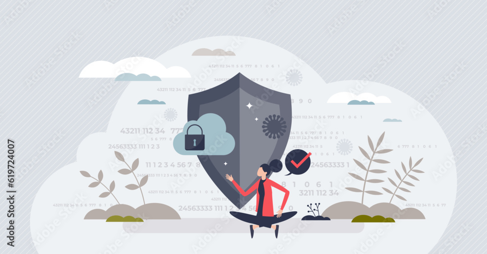 Aufkleber data privacy and protection for safe private file storage tiny person concept. information safety an