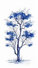 Obraz na płótnie Canvas blue ink trees drawing minimalist on white background 