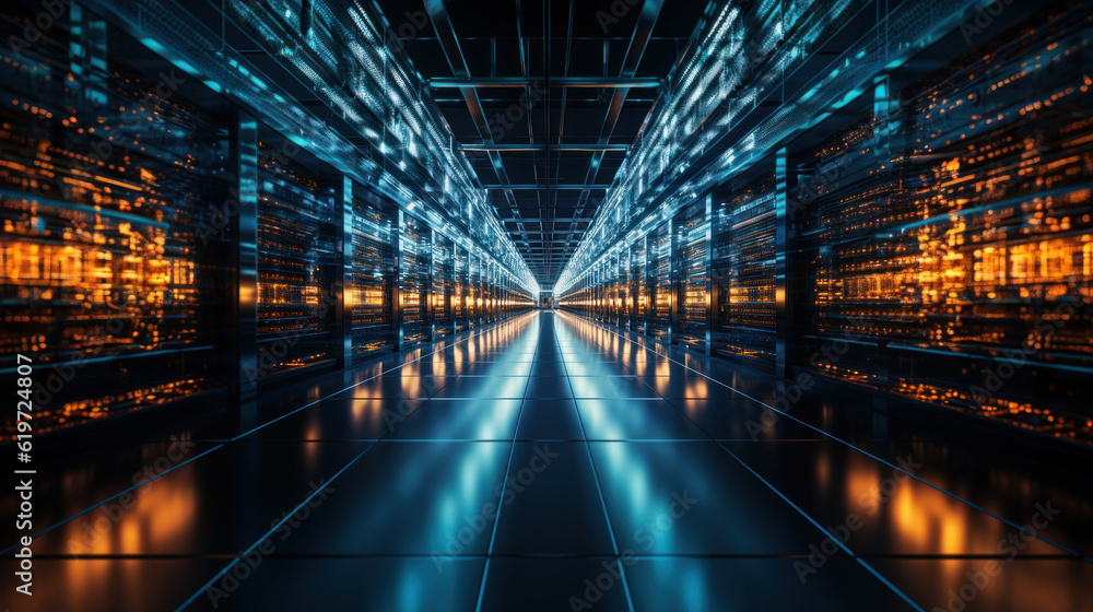 Poster abstract technology background. hi-tech data corridor. generative ai.