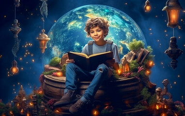 A child reads a book and finds himself immersed in a fantasy world fruit of his imagination